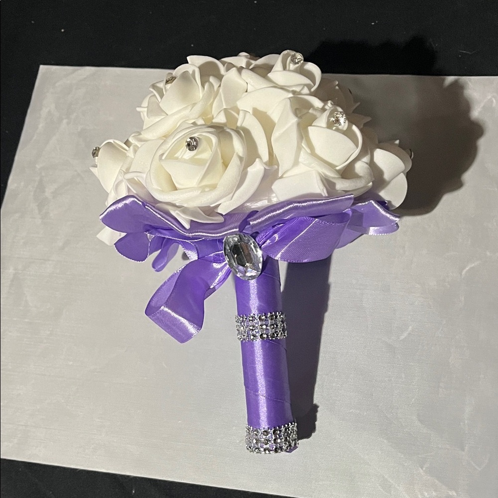 Elegant White and Purple Bridal Bouquet